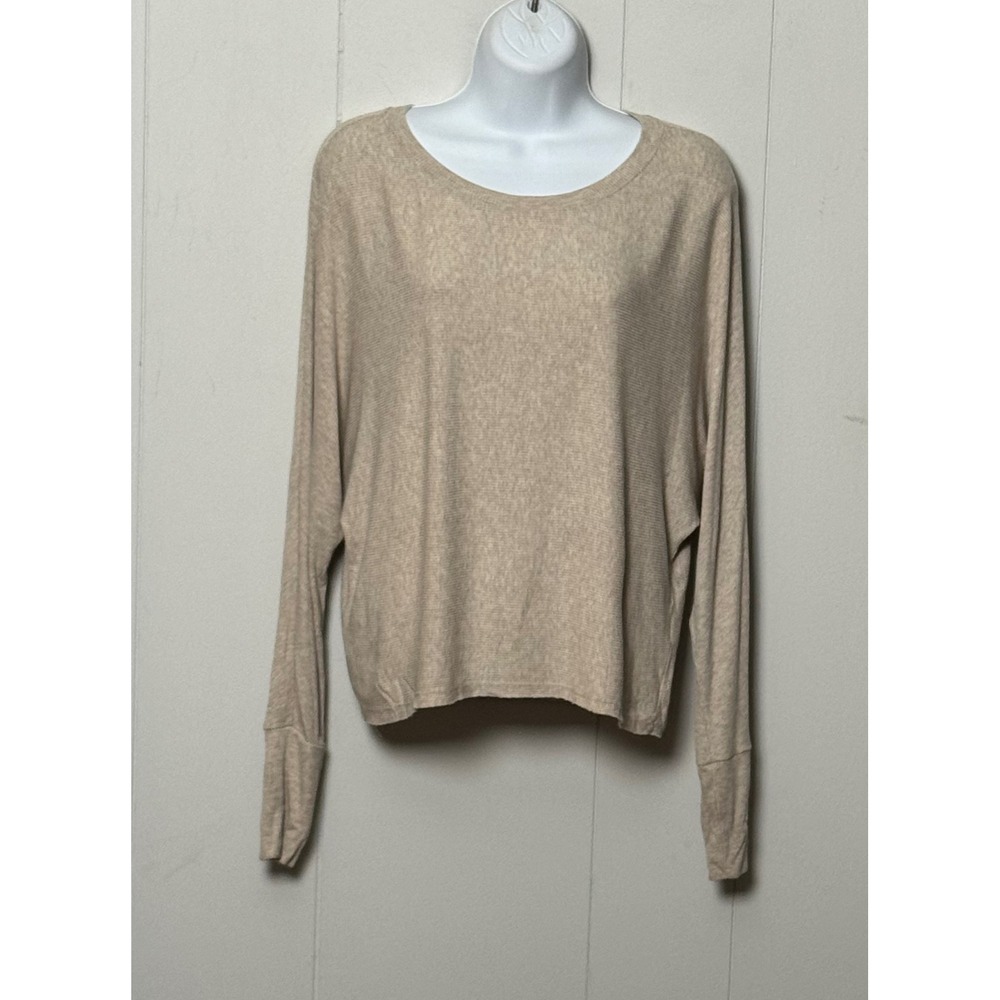 Joah Brown Women's Beige Ribbed Dolman Long Sleeve Top One Size Made in USA